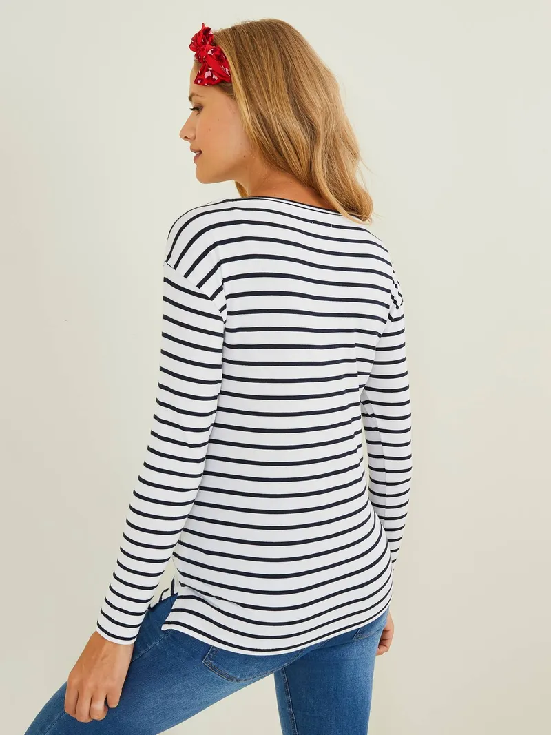Vertbaudet Umstandsshirt mit verdeckten Stillöffnungen, Weiß/blau gestreift, – Produktbild 4 von 4
