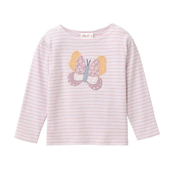 People Wear Organic People Wear Organic "Langarm Shirt, rosa geringelt, ""Schmetterling"", Bio-Baumwolle", Rose, – Produktbild 1 von 2