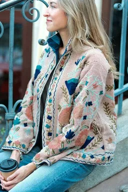 Haus of Namaste Haus of Namaste Beige Bestickte Damen-Wendejacke aus Bio-Baumwolle – Produktbild 1 von 1