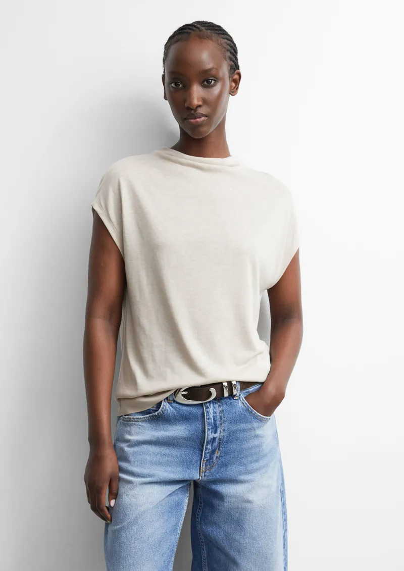 comma comma Fließendes Shirt aus Lyocellmix, Beige, – Produktbild 2 von 3