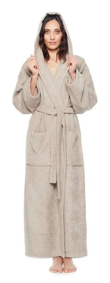 Arus Arus Damenbademantel Astra, pflegeleicht, wadenlang oder extralang für Spa & Sauna, 100% Baumwolle, Kapuze, Gürtel, mit Kapuze, wadenlang oder extra lang, 100% Baumwolle, Braun, – Produktbild 2 von 4