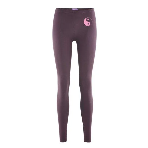 HANDGEDRUCKT HANDGEDRUCKT Leggings aus Biobaumwolle " YingYang", Dark prune, – Produktbild 1 von 2