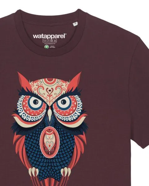 watapparel watapparel T-Shirt Unisex Colorful Owl, Red brown, – Produktbild 3 von 4