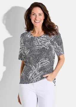 Goldner Jersey-Shirt im Blätter Print - schwarz / weiß / gemustert - Gr. 46 von Goldner Fashion – Produktbild 1 von 1