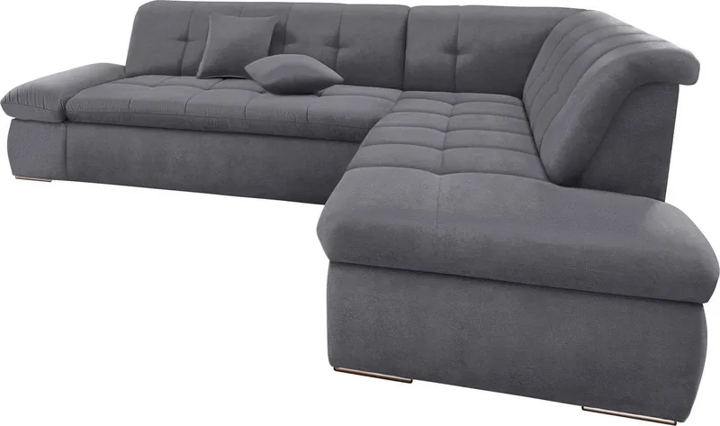 DOMO collection Ecksofa NMORIC inkl. Zierkissen 273x216x80 cm L-Form, Ottomanen-Abschluss, wahlweise mit Bettfunktion und Armlehnverstellung, Grau, – Produktbild 2 von 6