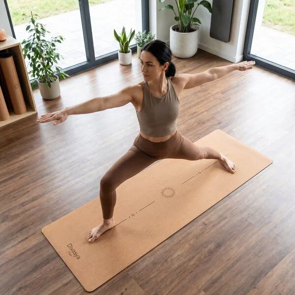 Divasya Divasya Yogamatte aus Kork & Naturkautschuk | mit Gurt & Hülle | 6 Designs, Pure align, – Produktbild 2 von 4