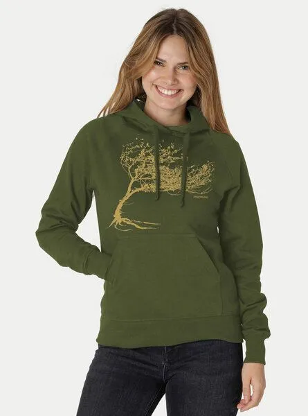 Peaces.bio - handbedruckte Biomode Peaces.bio - handbedruckte Biomode Bio-Damen-Kapuzensweater "Windytree", Waldgrün, – Produktbild 1 von 3