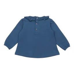 Walkiddy Kinder Rüschenbluse Navy GOTS-zertifiziert aus Bio-Baumwolle, langarm, Knopfleiste hinten – Walkiddy, weich & alltagstauglich – Produktbild 1 von 1