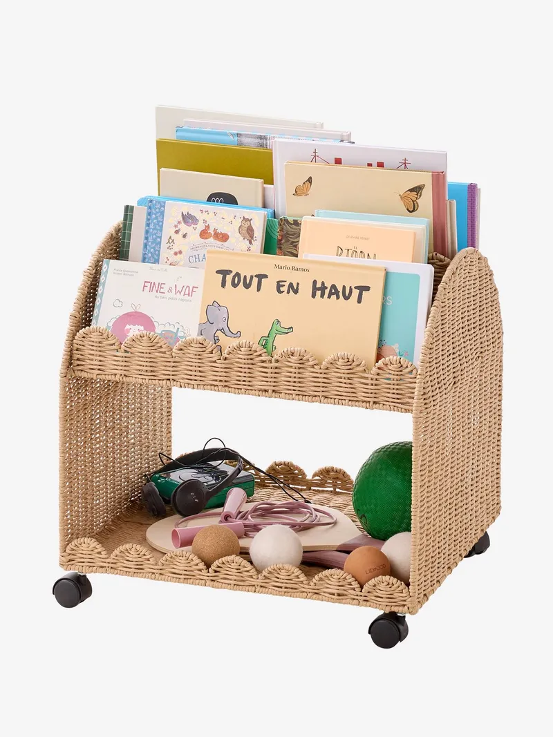 Vertbaudet Bücherregal auf Rollen FESTON klein Kinderzimmer Papierkordel, Beige, – Produktbild 2 von 4