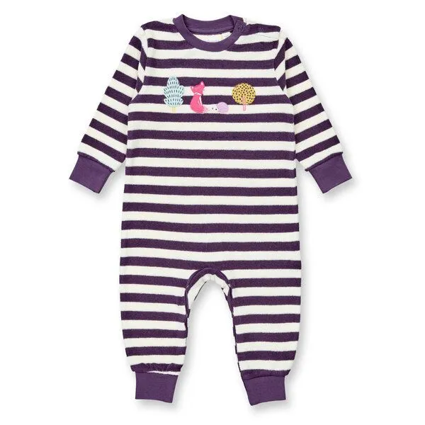 Sense Organics Sense Organics Babystrampler Overall Frottee Bio-Baumwolle, Darkplum weiß geringelt, – Produktbild 1 von 3