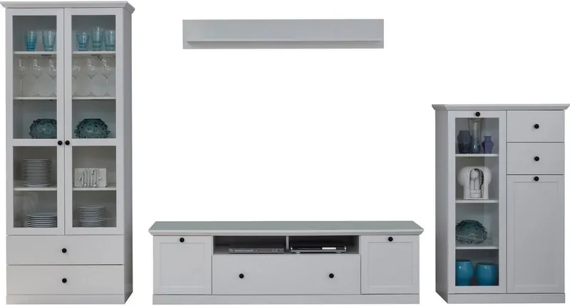 Home affaire Wohnwand Örebro, (Set, 4-St), zeitloser Landhausstil, mit Vollauszug, Beleuchtung optional, Weiß, – Produktbild 2 von 5