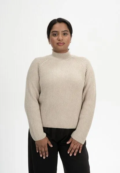 MELA Rippstrick Stehkragenpullover ANALAH | von MELA | Fairtrade & GOTS zertifiziert, Kiesel melange, – Produktbild 1 von 4