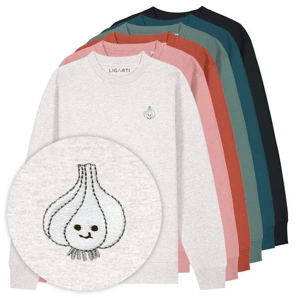 LIGARTI Bestickter Pullover – Knoblauch – LIGARTI Tiermanufaktur, Hellgrau, – Produktbild 2 von 2