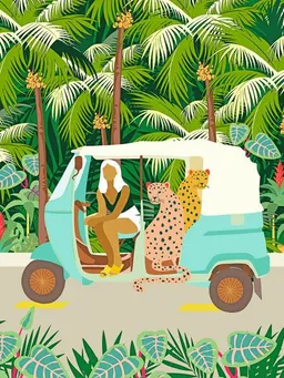 Photocircle Photocircle Poster / Leinwandbild - Rikshaw ride with Javan leopards in Bali – Produktbild 1 von 1