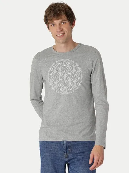 Peaces.bio - handbedruckte Biomode Peaces.bio - handbedruckte Biomode Bio-Herren-Langarmshirt "Die Blume des Lebens", Hellgrau, – Produktbild 2 von 2