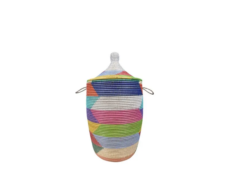 Maishameanslife Maishameanslife Wäschekorb Senegal S - Zick Zack - Bunt, Handgeflochtener Wäschekorb aus traditionellem Kunsthandwerk, Bunt, – Produktbild 2 von 5