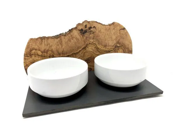 Olivenholz erleben Olivenholz erleben Futterstation "Cats only" DUO MOUNTAIN oder TRIO MOUNTAIN mit Olivenholzwand als Spritzschutz – Produktbild 6 von 8