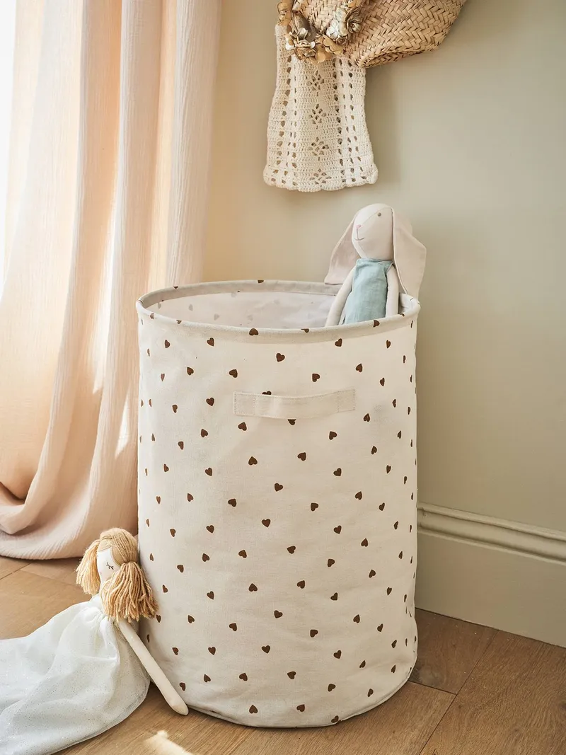 Vertbaudet XL-Aufbewahrungskorb Aufbewahrungskorb BASIC Wäschekorb Kinder, Weiß/herzen, – Produktbild 1 von 3