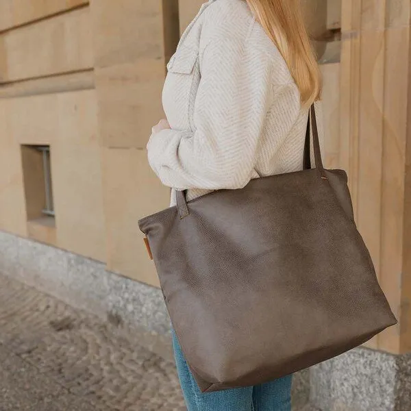 BOWLEANIES TASCHEN BOWLEANIES TASCHEN Mom Bag | Großer Shopper aus Lederfaserstoff mit Reißverschluss, Dunkelgrau, – Produktbild 4 von 4