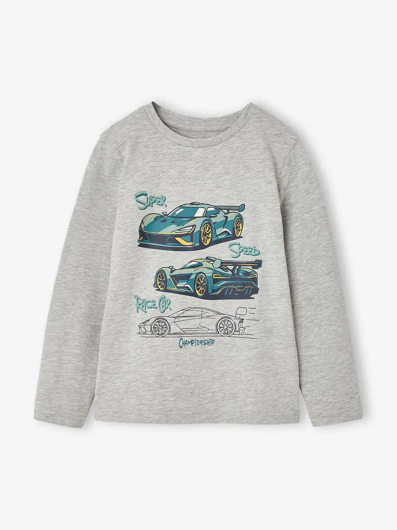 Vertbaudet Jungen Langarmshirt mit witzigem Sport-Print, Grau meliert, – Produktbild 3 von 4