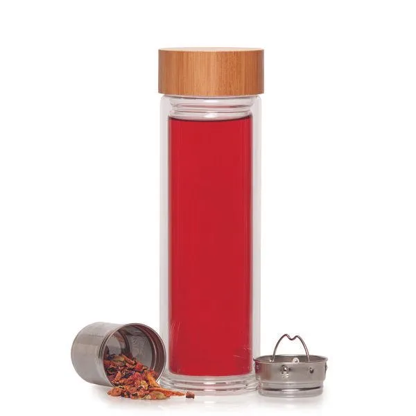 elasto elasto Glasflasche mit Teeeinsatz - dekorativer Deckel 0,45 l, Natur, – Produktbild 4 von 4