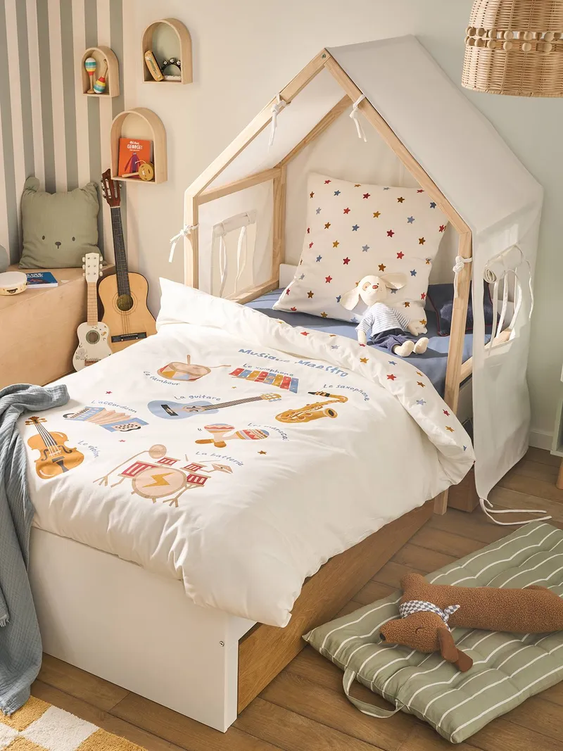 Vertbaudet 2-in-1 Kinderbett mit Stoffzelt und 2 Bettschubladen, Weiß, – Produktbild 1 von 4