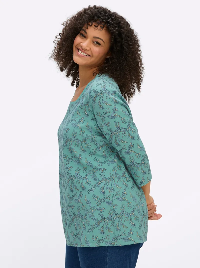 sheego 3/4-Arm-Shirt salbei-rauchblau-bedruckt, Salbei-rauchblau-bedruckt, – Produktbild 2 von 2