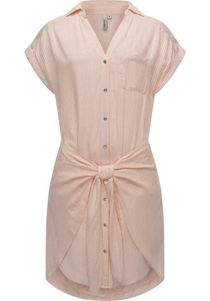 ragwear ragwear Blusenkleid Bahaya Stripe gestreiftes Damen Sommerkleid mit Bindeband, Rosa, – Produktbild 1 von 2