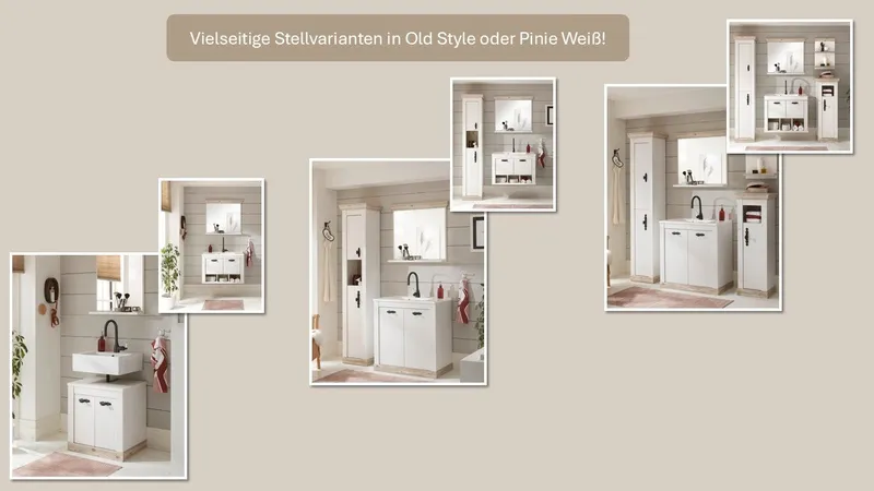 Home affaire Badspiegel Florenz, Spiegel im Landhausstil, in Pinie Weiß, mit Ablagefläche, Breite 60 cm, Weiß, – Produktbild 4 von 5