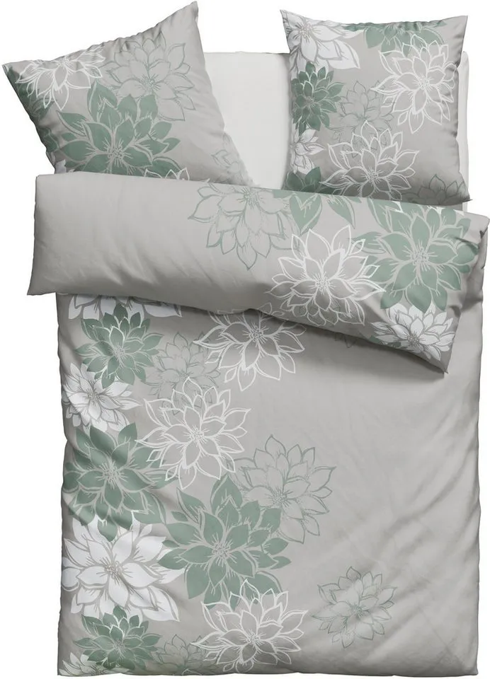 OTTO home Bettwäsche Susan in Gr. 135x200 oder 155x220 cm, Linon, 2 teilig, in verschiedenen Qualitäten, romantische Bettwäsche mit Blumen, Grün, – Produktbild 6 von 6