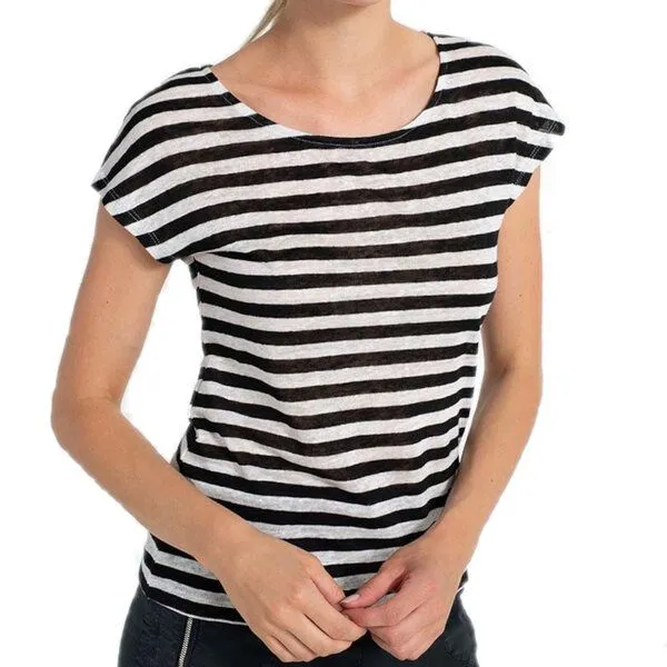 Alma & Lovis Alma & Lovis Ringel-Shirt aus Leinen | Leinen Ringel Pure, Schwarz, – Produktbild 1 von 3