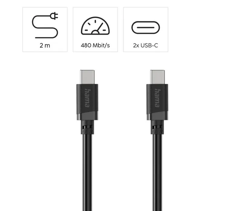 Hama Hama Ladekabel, USB-C - USB-C, 60 W, 2 m, Schwarz (00201808) – Produktbild 6 von 7