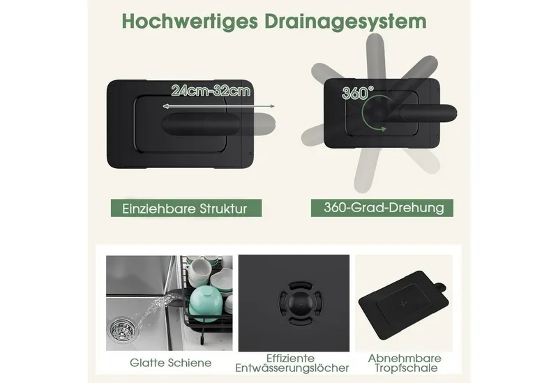 COSTWAY COSTWAY Geschirrständer, mit Utensilienhalter & 360° Auslauf, klappbar, Schwarz, – Produktbild 4 von 5
