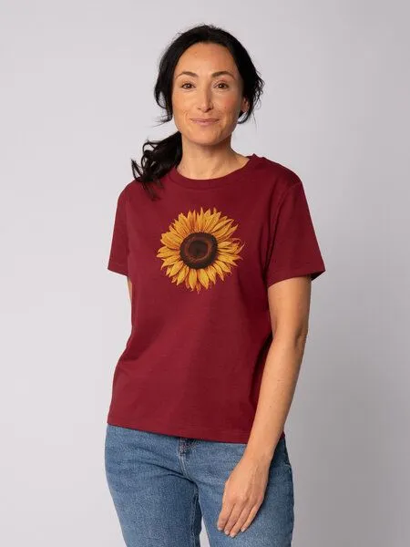 watapparel watapparel T-Shirt Frauen Sonnenblume, Burgundy, – Produktbild 1 von 3