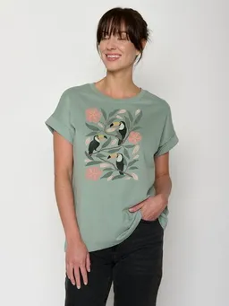GreenBomb GREENBOMB Tucan Flower Loony - Sportliches T-Shirt aus Bio-Baumwolle mit Rollup Sleeve / hochwertiger Print / GOTS / Fair & Vegan – Produktbild 1 von 1