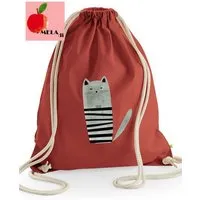 MelaDi MELAdi Stringbag und Sportbeutel aus Biobaumwolle - graue Katze auf Rusty Red – Produktbild 1 von 1