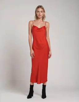 Neu Nomads Neu Nomads Damen vegan Kleid Midi Rundhalsausschnitt Rot – Produktbild 1 von 1