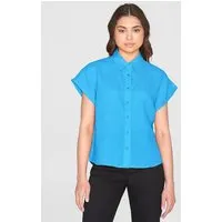 KnowledgeCotton Apparel KnowledgeCotton Apparel Leinenbluse - ASTER fold up short sleeve linen shirt - aus Bio-Leinen, Blau (malibu blue), – Produktbild 1 von 1