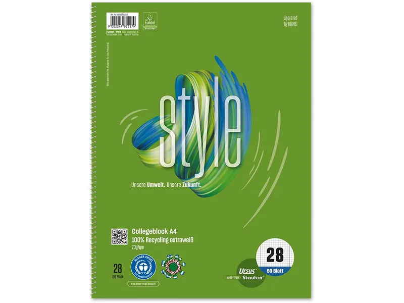 Staufen Style Collegeblock DIN A4 kariert, 80 Blatt, 70 g/m², Lineatur 28 – Produktbild 2 von 3