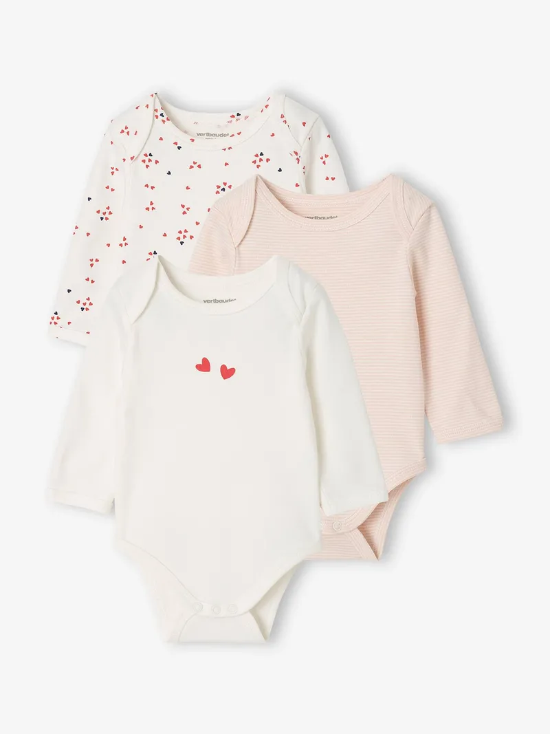 Vertbaudet 3er-Pack Langarm-Bodys Baby Baumwolle, Wollweiß, – Produktbild 1 von 4