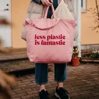OMOM OMOM Stofftasche | Shopper aus Bio-Baumwolle LESS PLASTIC IS FANTASTIC, Rosa, – Produktbild 1 von 1