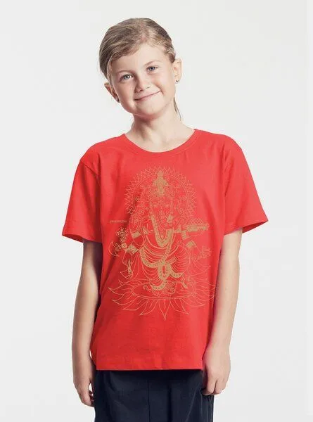 Peaces.bio - handbedruckte Biomode Peaces.bio - handbedruckte Biomode Bio-Kinder T-Shirt Ganesha, Rot, – Produktbild 2 von 2