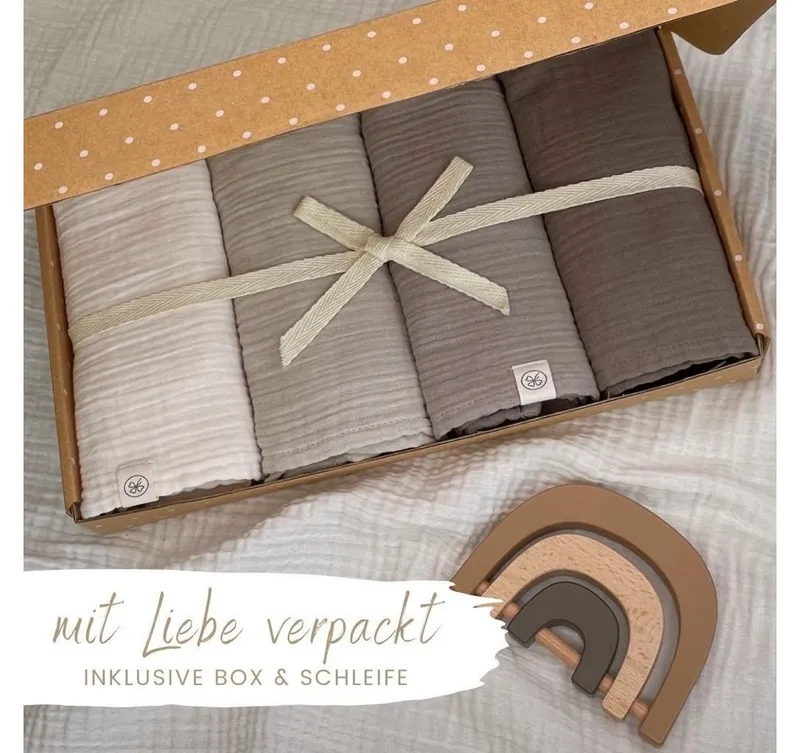 Babydecke Spucktücher, Mulltücher 4er-SET, 64x64 100% GOTS BIO-Baumwolle, DIKOS, PREMIUM Qualität atmungsaktiv, nachhaltig, plastikfrei, kuschelweich, Grau, – Produktbild 4 von 5
