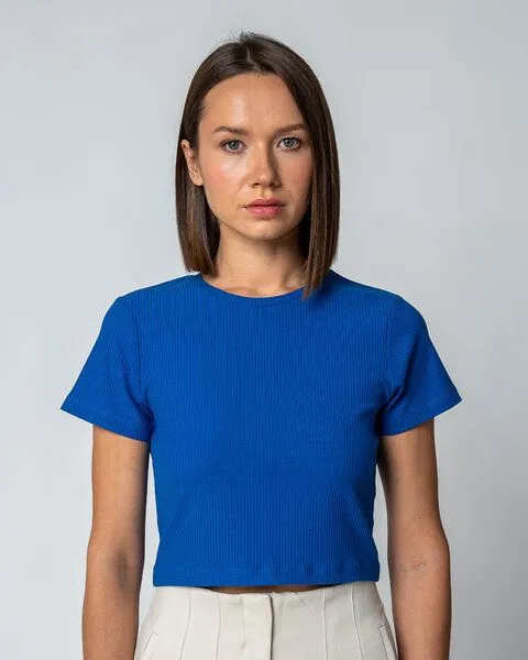 GORG GORG Damen Geripptes Cropped T-Shirt aus Bio-Baumwolle & TENCEL Modal, Kobaltblau, – Produktbild 1 von 4