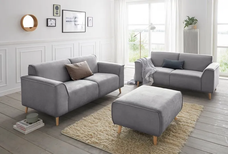 Home affaire 2-Sitzer Janek Scandic Design, elegant und zeitlos, mit Federkern und Keder in scandinavischem Design, Grau, – Produktbild 2 von 5