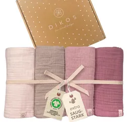 Babydecke Spucktücher, Mulltücher 4er-SET, 64x64 100% GOTS BIO-Baumwolle, DIKOS, PREMIUM Qualität atmungsaktiv, nachhaltig, plastikfrei, kuschelweich – Produktbild 1 von 1