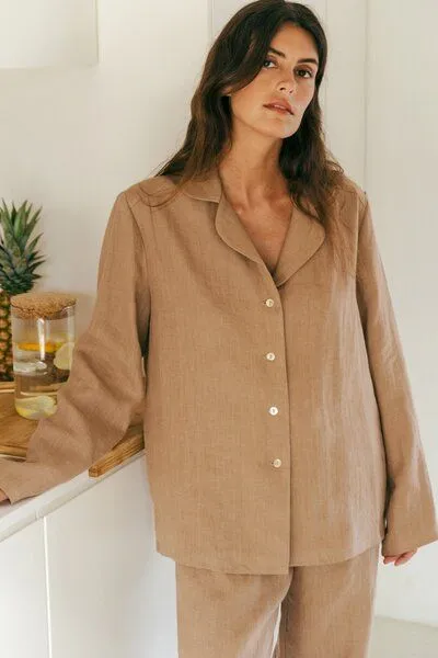AmourLinen AmourLinen Langarm-Pyjama-Set Nightly, Rosy brown (braun), – Produktbild 2 von 4