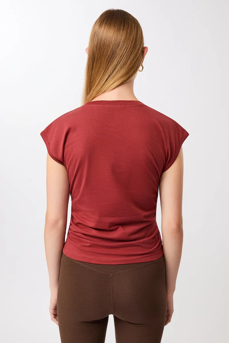 mandala MANDALA Damen vegan Top Side Ruffled Siena, Rot, – Produktbild 2 von 2
