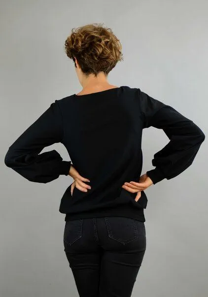 ManduTrap ManduTrap Bio Baumwolle, Pullover, Sweater "Caro" mit Ballonärmeln in rot, schwarz oder gelb, Schwarz, – Produktbild 2 von 4