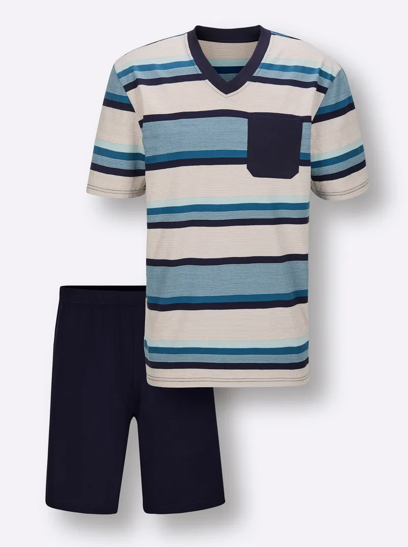 wäschepur men Shorty marine-ecru-geringelt, Marine-ecru-geringelt, – Produktbild 1 von 2